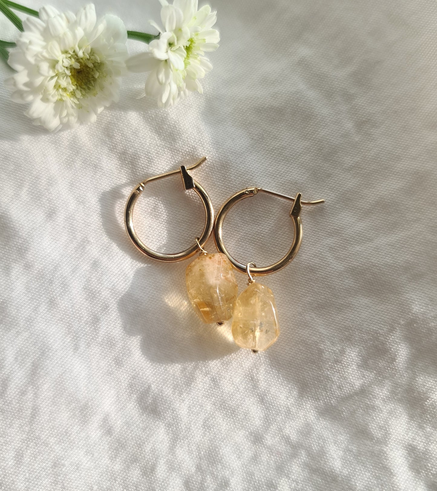 Citrine Hoops - Gold-filled hypoallergenic wire