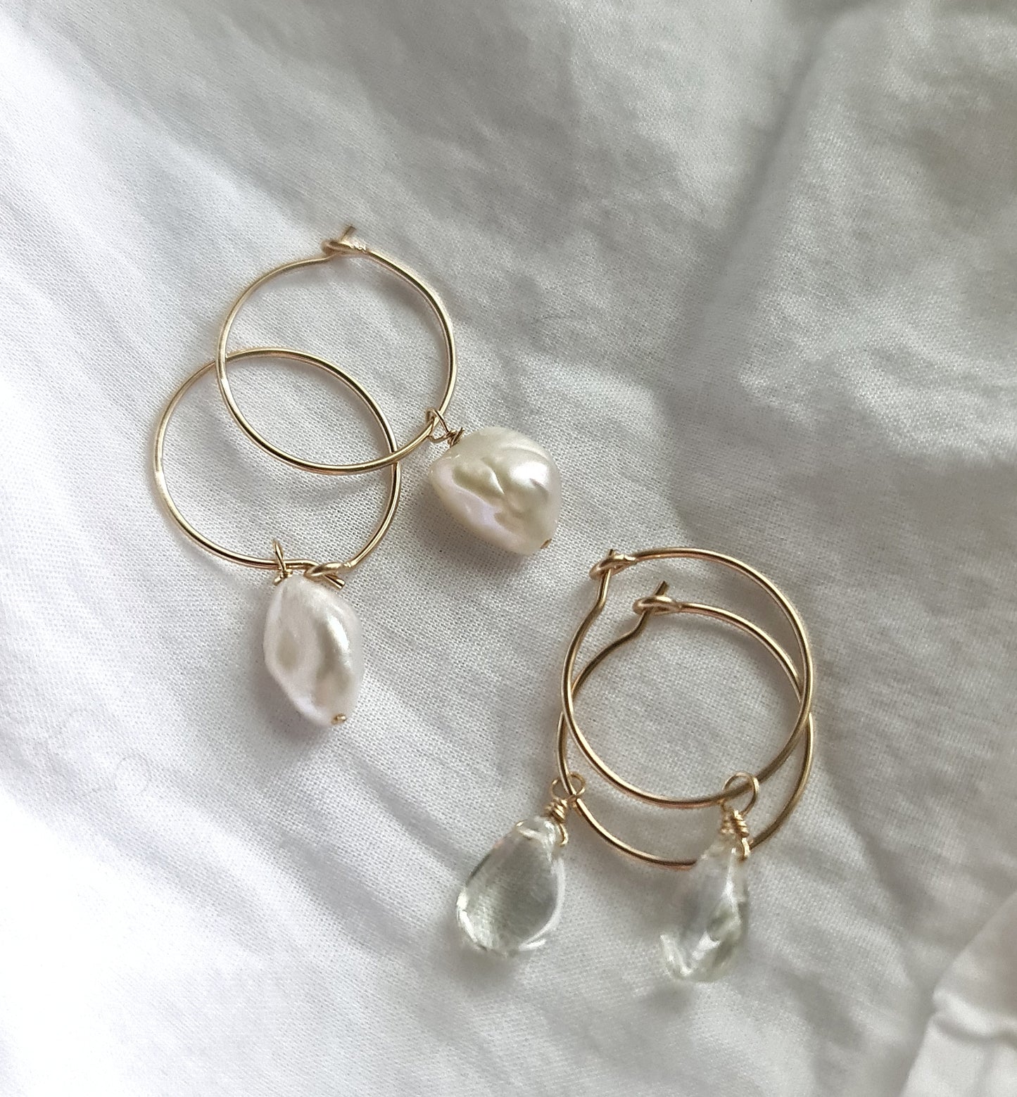 Green Amethyst Hoops - Gold-filled hypoallergenic wire