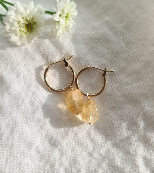 Citrine Hoops - Gold-filled hypoallergenic wire