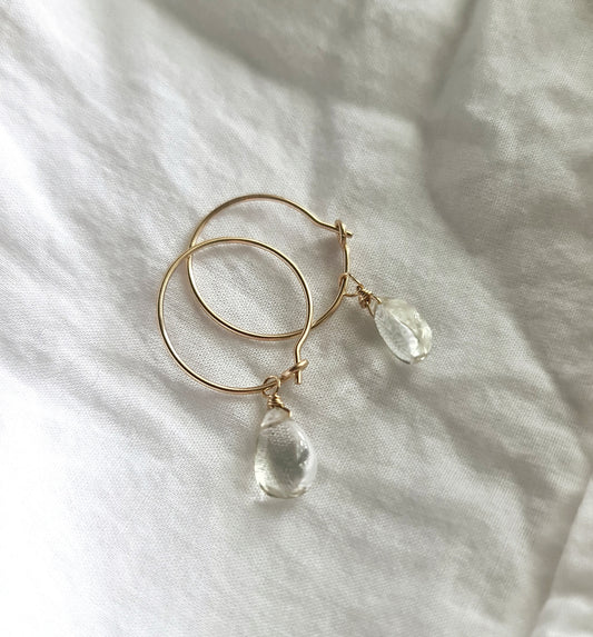 Green Amethyst Hoops - Gold-filled hypoallergenic wire